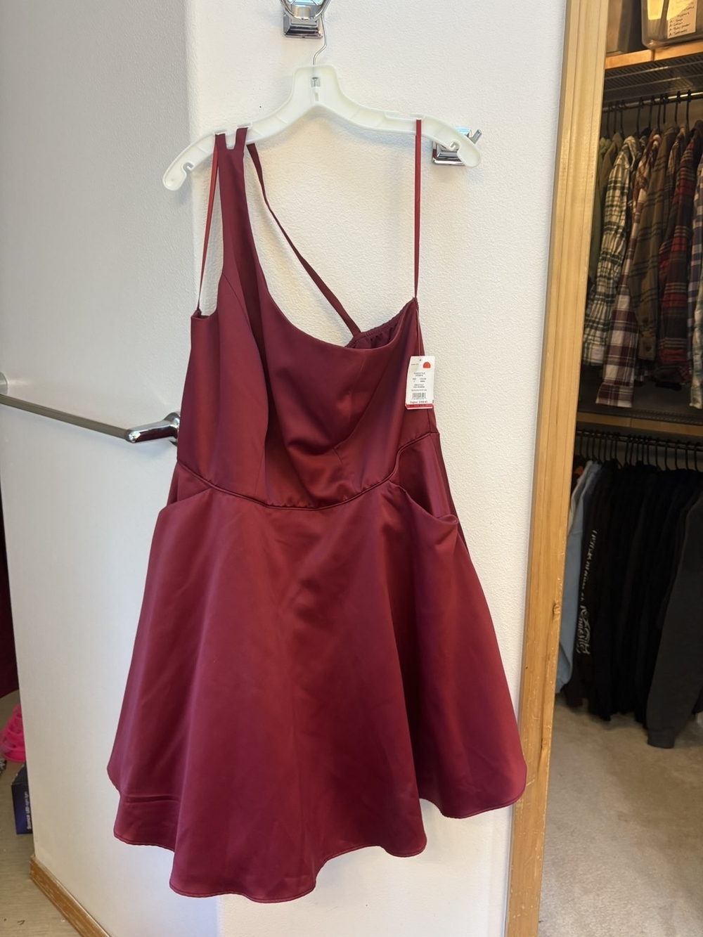City Triangles Wine One-Shoulder Satin Skater Dress